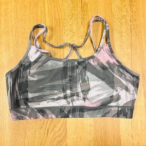 Strappy Gaiam Sports Bra, Low Impact, Green & Pink, Size Large